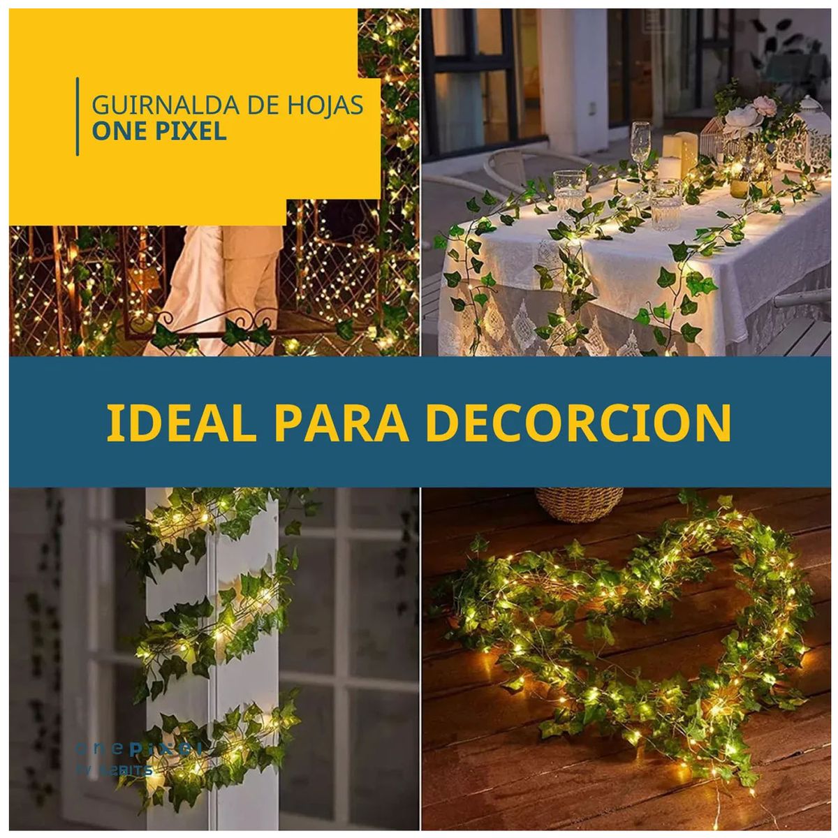 ONE PIXEL - Guirnalda Luces Led Solar Cortina Hojas Enredadera