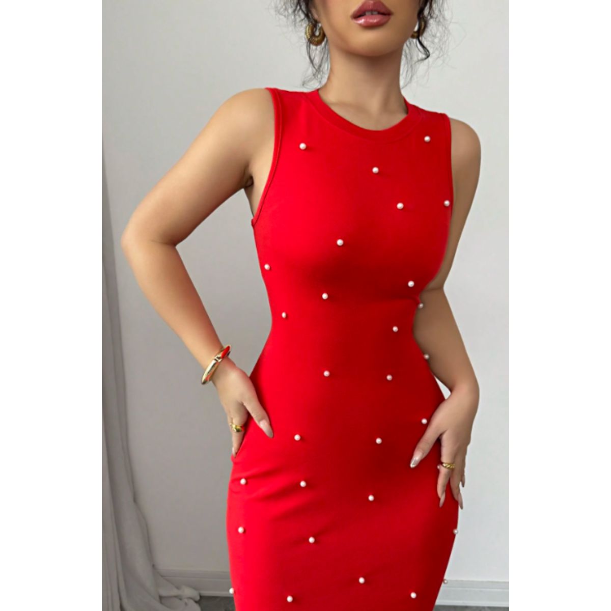 NEGRELI - VESTIDO LARGO CON PERLAS