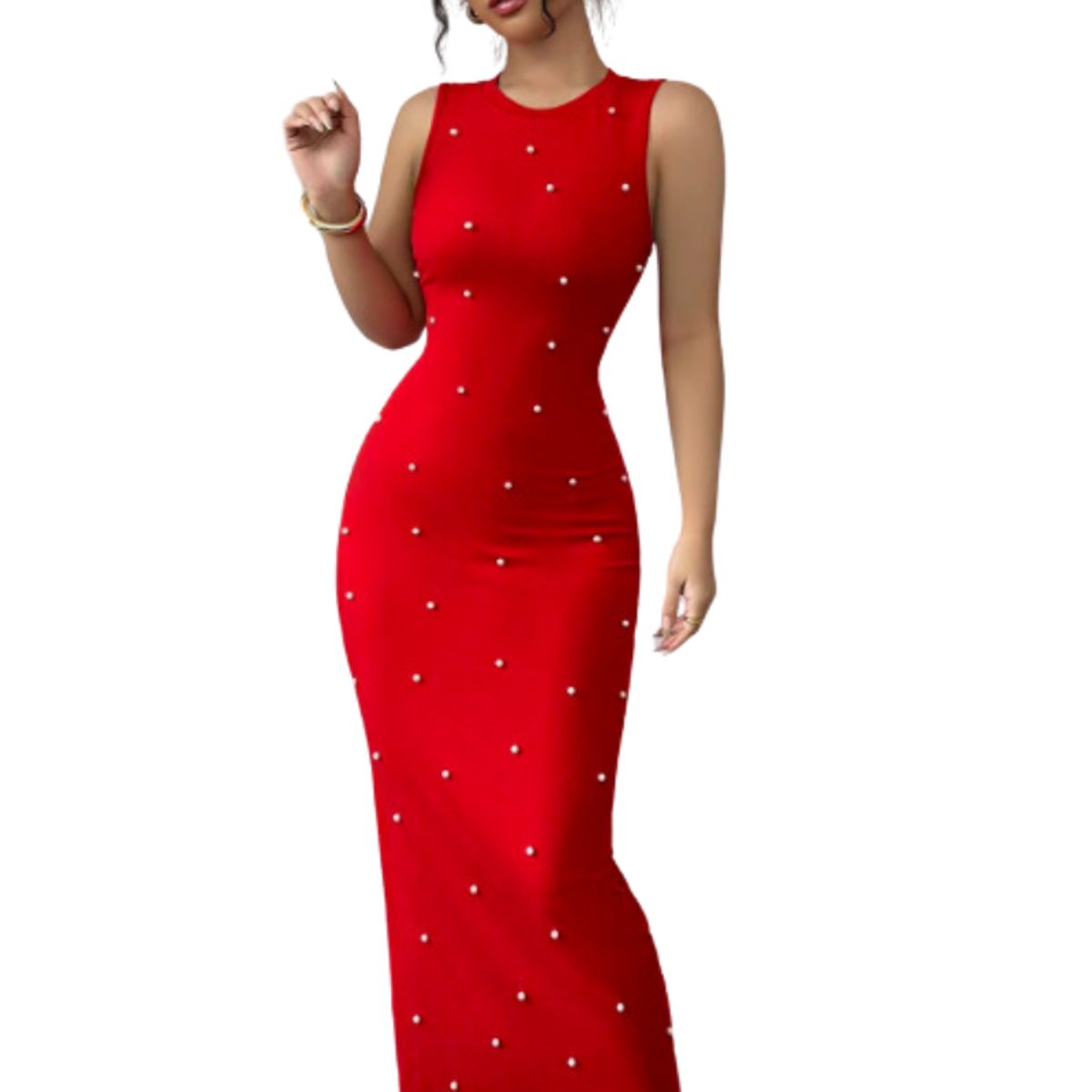 NEGRELI - VESTIDO LARGO CON PERLAS