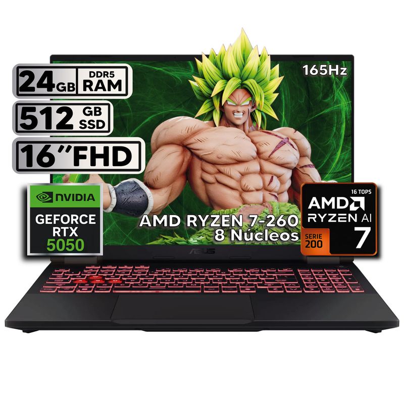 ASUS - ASUS TUF A16 RYZEN 7 260 - RTX 5050 8GB GDDR7 - 24GB RAM  -  512GB SSD - 16" FHD