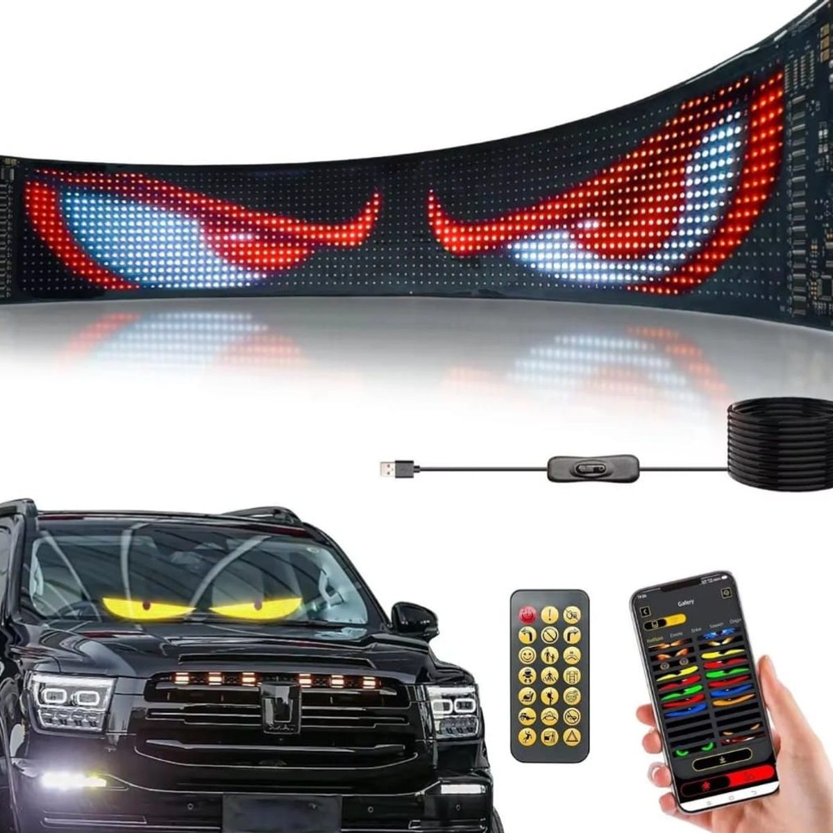 X - Avisos LED Flexibles Tendencia Ojos Móviles carro y negocio 37x9cm