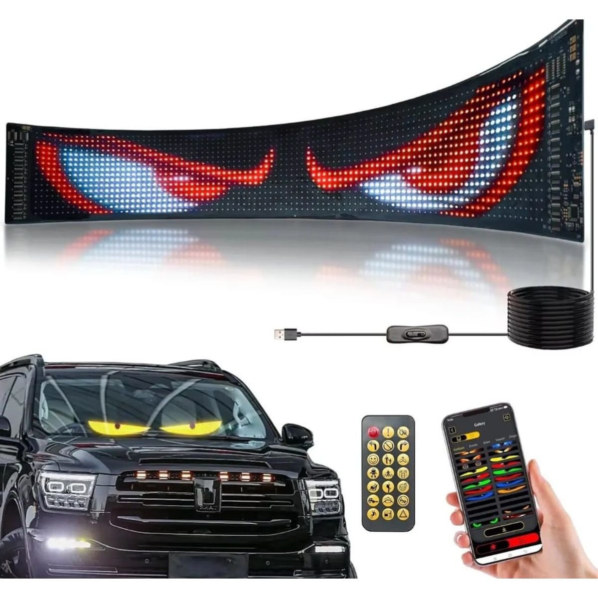 X - Avisos LED Flexibles Tendencia Ojos Móviles carro y negocio 37x9cm