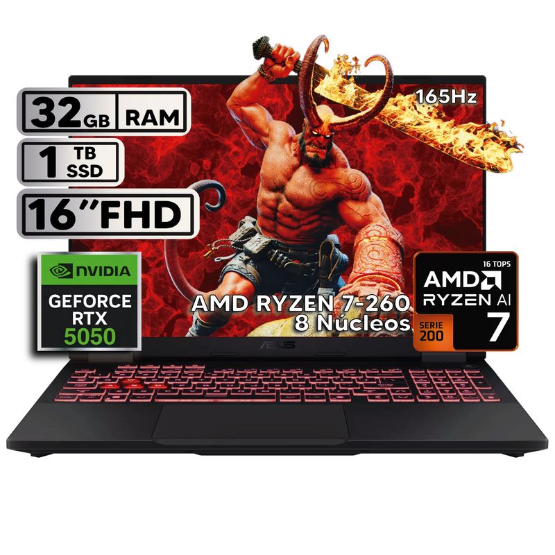 ASUS - ASUS TUF A16 RYZEN 7 260 - RTX 5050 8GB GDDR7 - 32GB RAM  -  1TB SSD - 16" FHD
