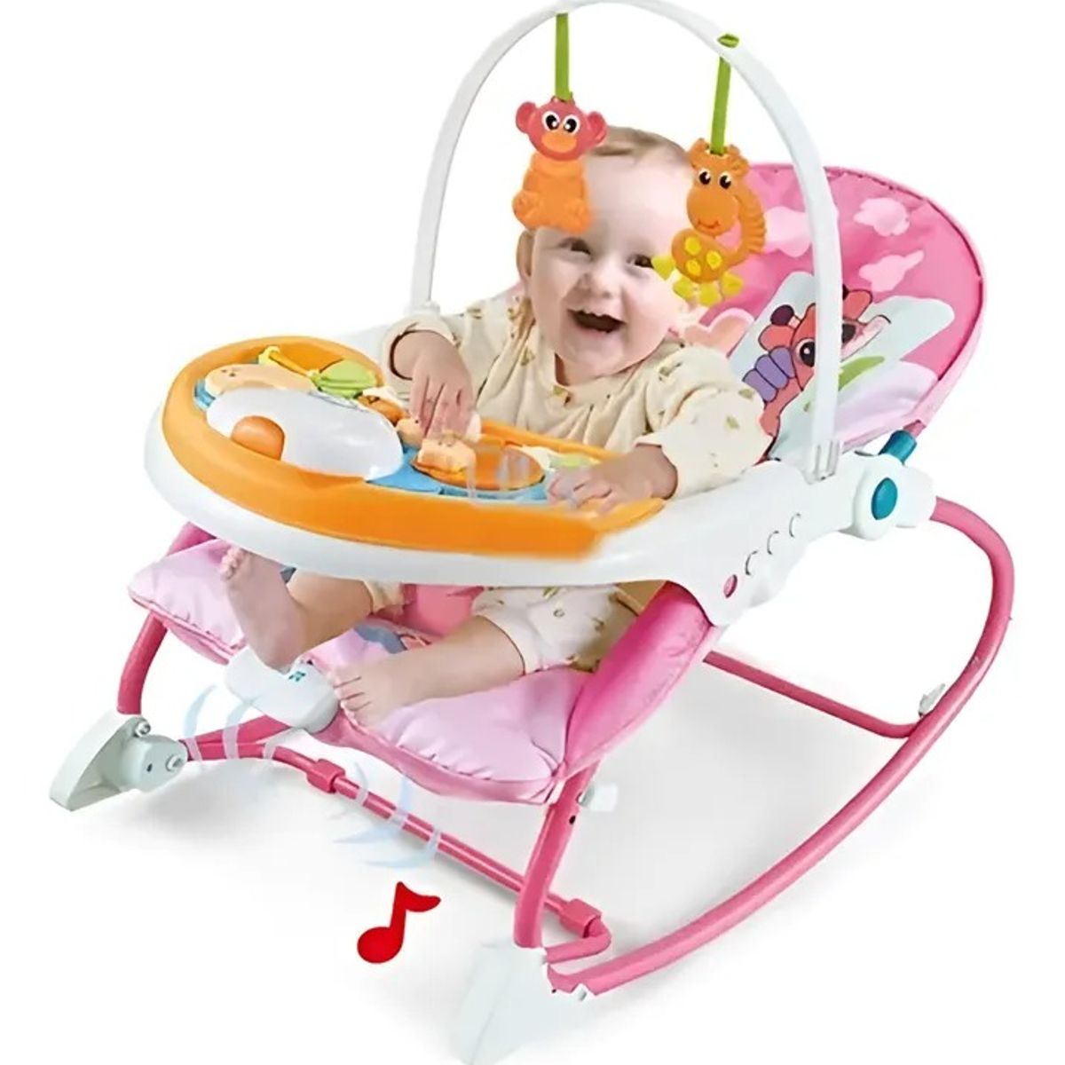 KIDSHOP - Silla Mecedora Vibradora Doble Bandeja A7541 Rosada