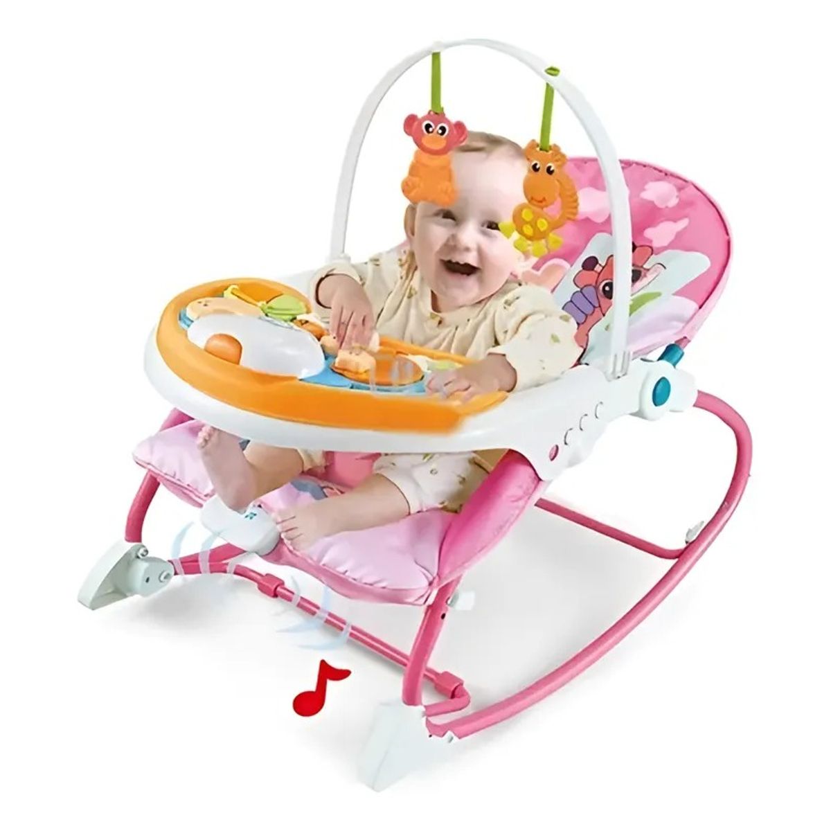 KIDSHOP - Silla Mecedora Vibradora Doble Bandeja A7541 Rosada