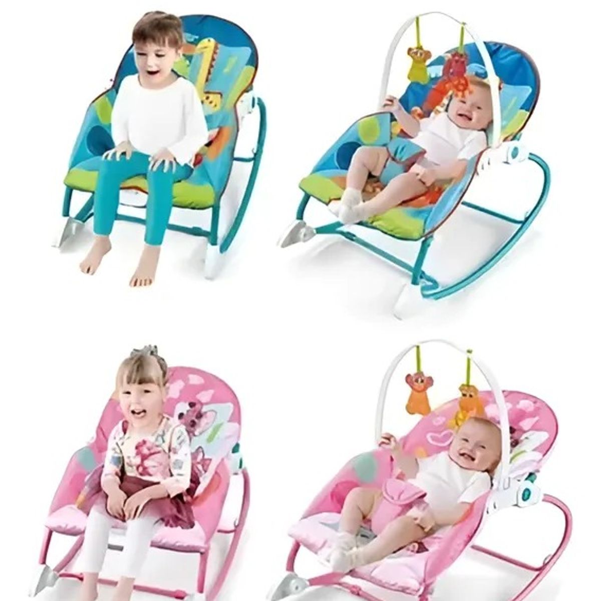 KIDSHOP - Silla Mecedora Vibradora Doble Bandeja A7541 Rosada