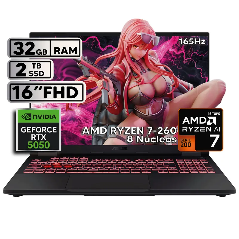 ASUS - ASUS TUF A16 RYZEN 7 260 - RTX 5050 8GB GDDR7 - 32GB RAM  -  2TB SSD - 16" FHD
