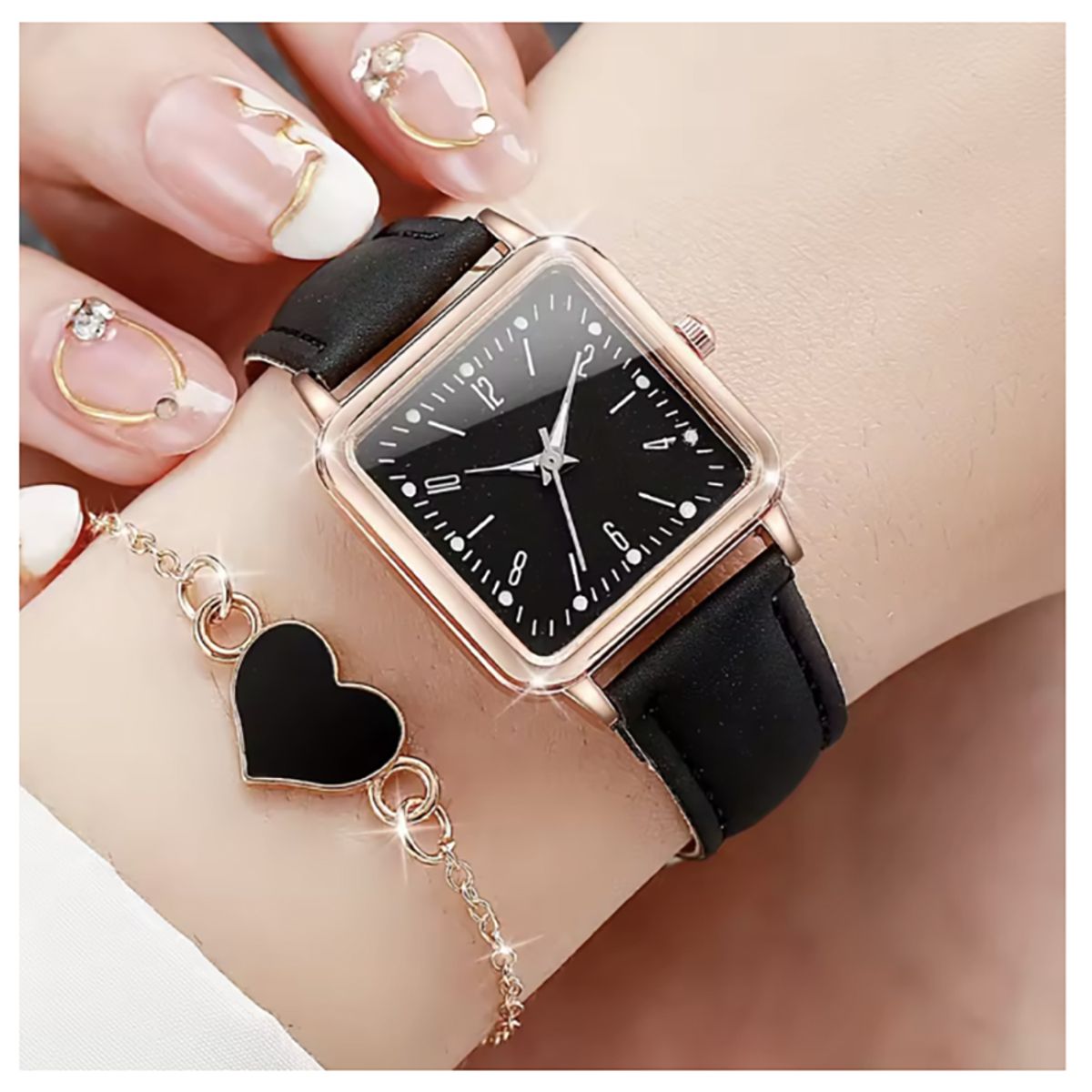 A2B - Hermoso Conjunto Reloj de Cuarzo + Pulsera de Corazón - Negro
