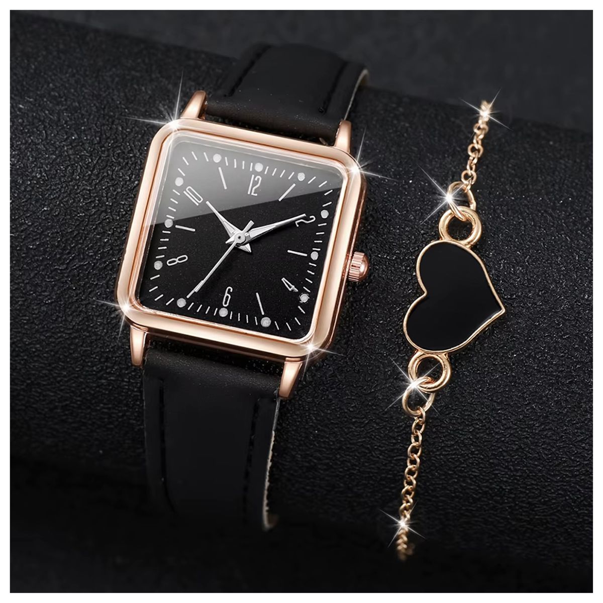 A2B - Hermoso Conjunto Reloj de Cuarzo + Pulsera de Corazón - Negro