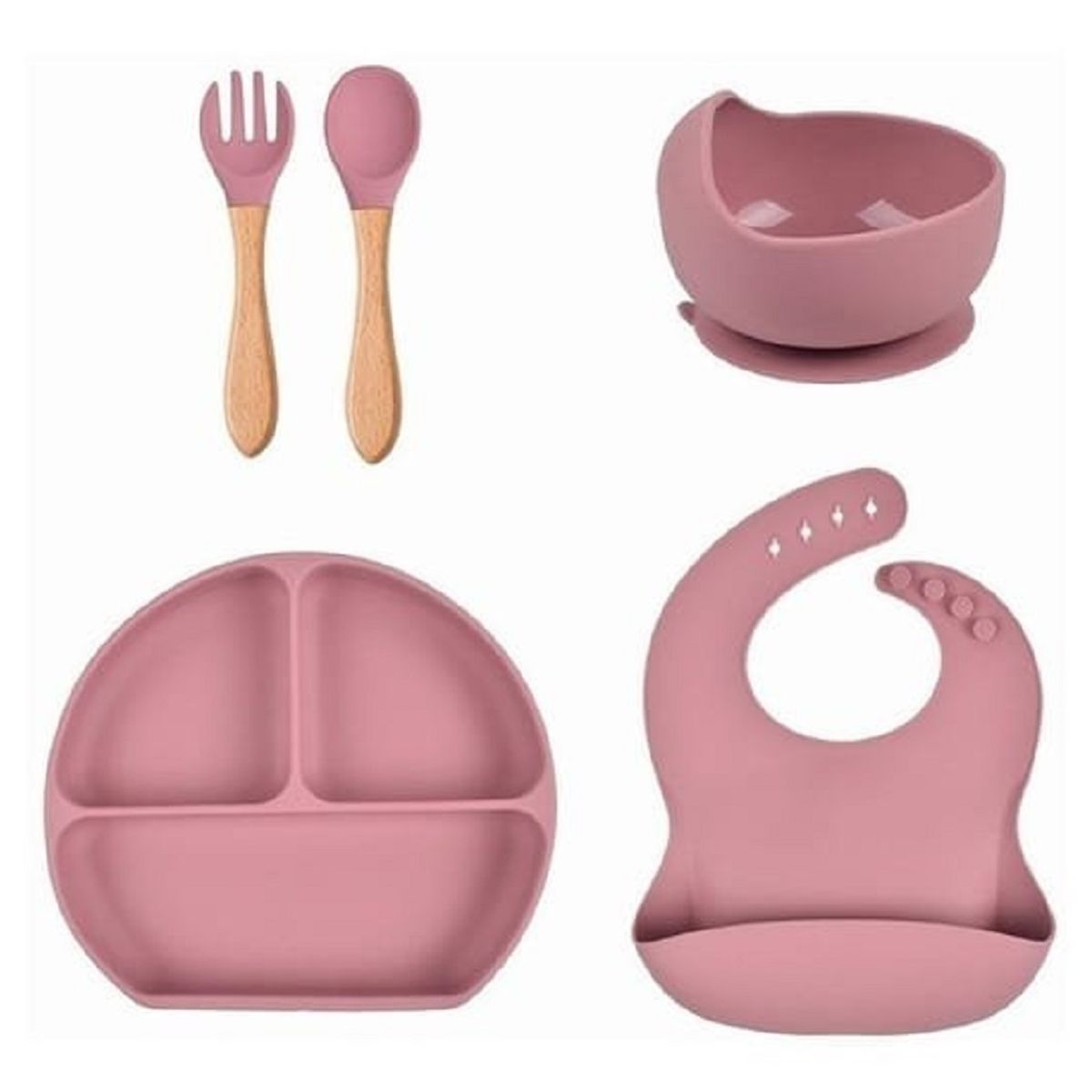 GENERICO - Vajillas para bebe BPA FREE silicona rosa cuchara tenedor