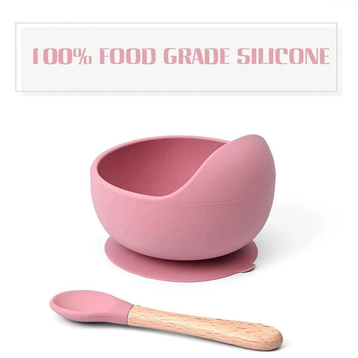 GENERICO - Vajillas para bebe BPA FREE silicona rosa cuchara tenedor