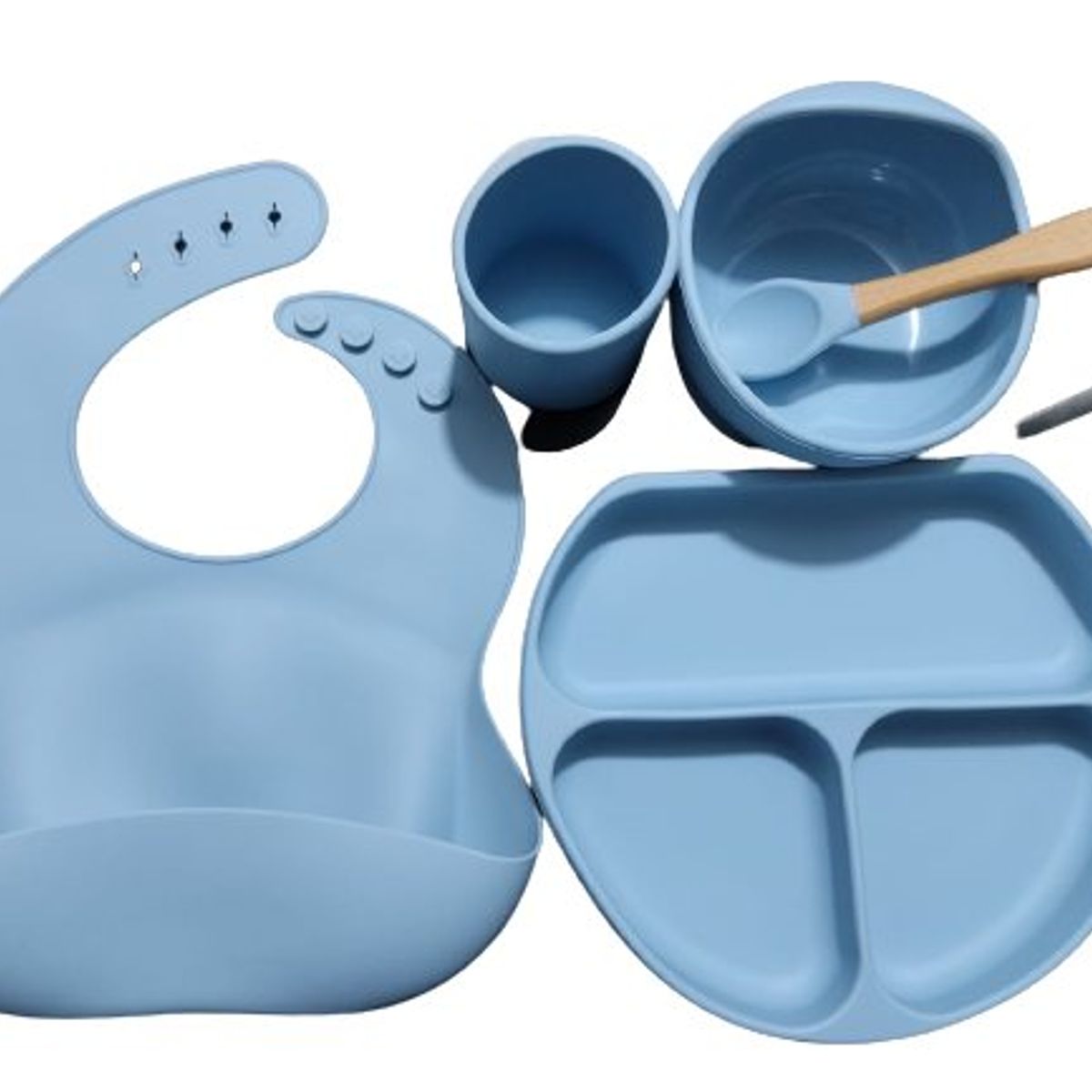 GENERICO - Vajillas para bebe BPA FREE silicona azul cuchara