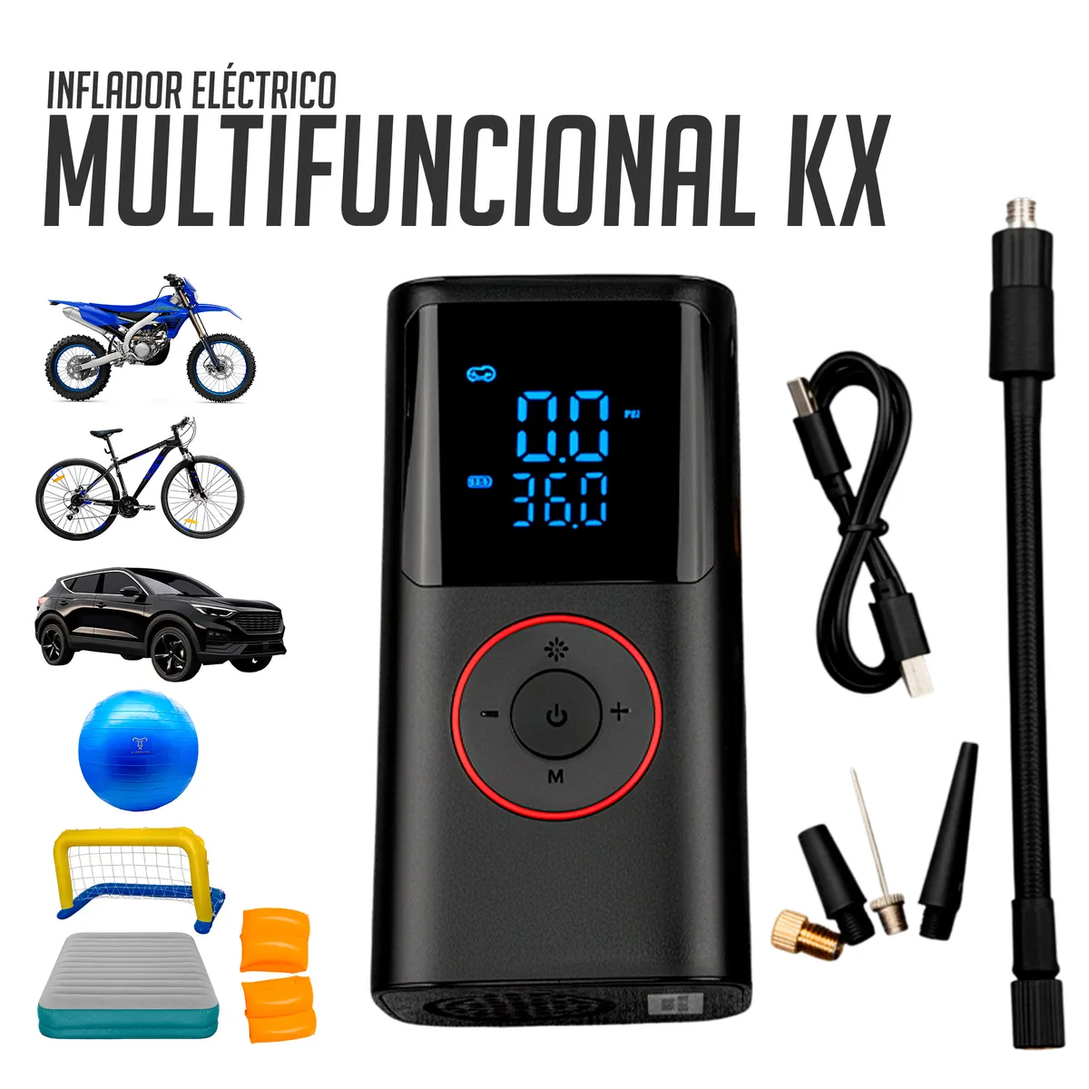 K6 - Inflador Eléctrico Portátil Multifuncional KX