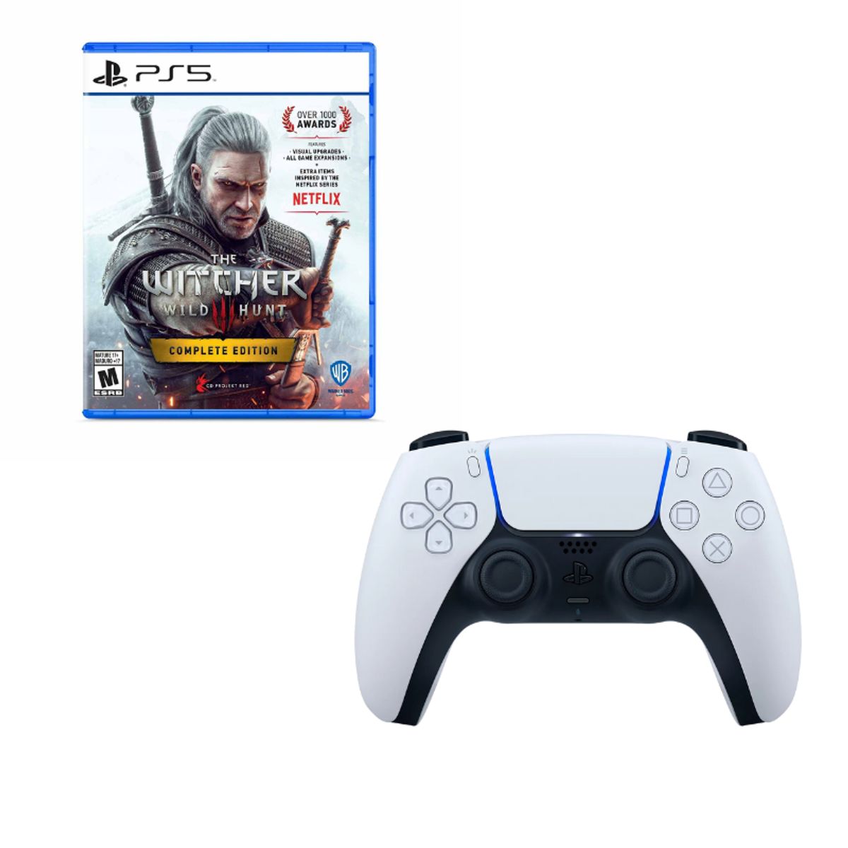 PLAYSTATION - Control Playstation 5 Blanco Con Juego The Witcher 3 Wild Hunt  Ps5