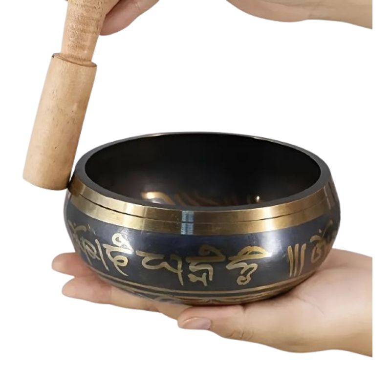 HINDU - Cuenco Tibetano Antiguo En Bronce 7 Metales Con Su Tocador