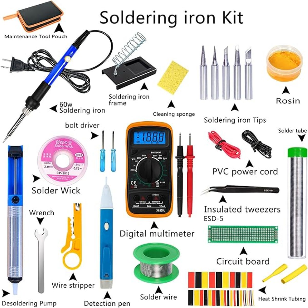 GENERICO - Kit de soldador, temperatura ajustable de 60 W...18 EN 1