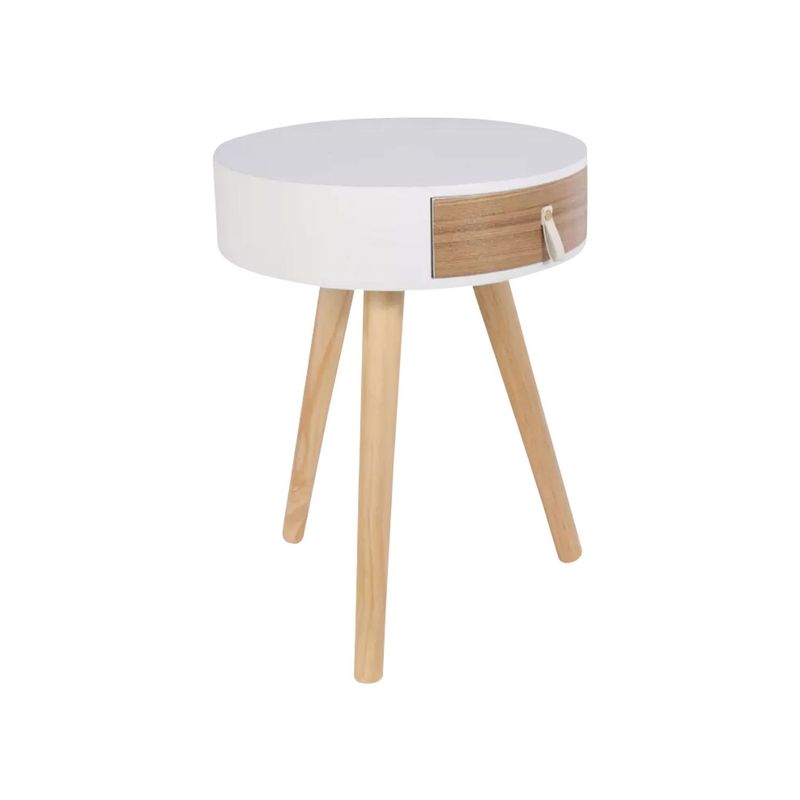 GENERICO - Mesa De Noche Nochero Redondo De Madera Con Cajón Refmara