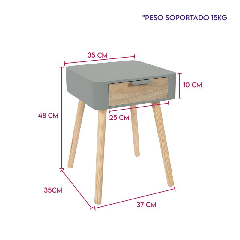 GENERICO - Mesa De Noche Nochero De Madera Con Cajón Reforiol