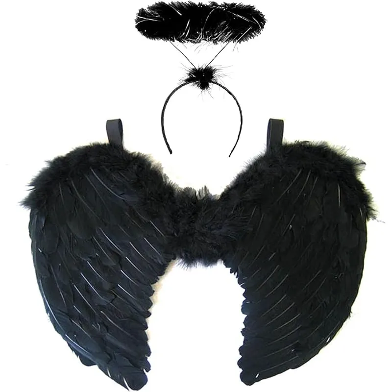 GENERICO - Alas Plumas Y Corona Para Disfraz Angel Halloween Negro