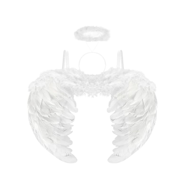 GENERICO - Alas Plumas Y Corona Para Disfraz Angel Halloween blanco
