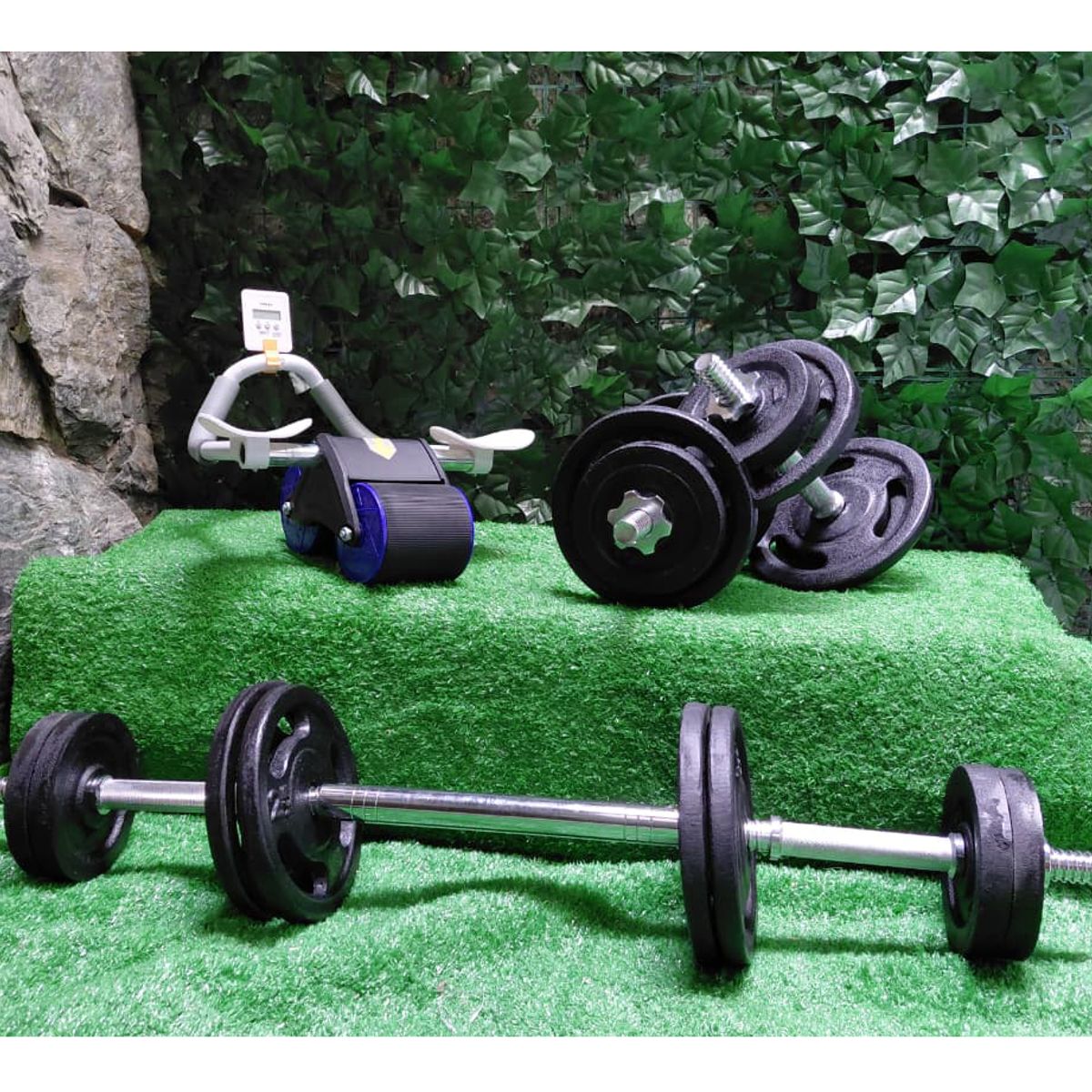 GENERICO - Kit Pesas Mancuernas 20 Kg mas ab roller Gym Acero Hierro