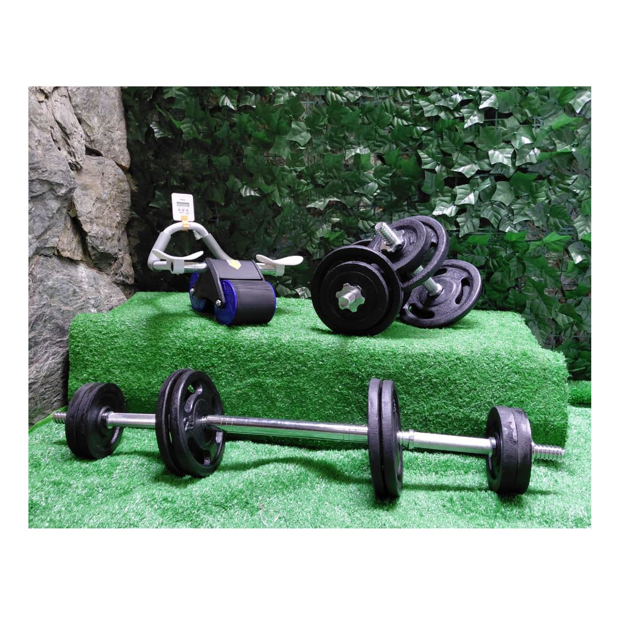 GENERICO - Kit Pesas Mancuernas 20 Kg mas ab roller Gym Acero Hierro