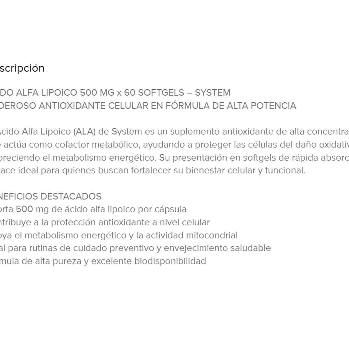 NATURAL SYSTEM - SUPLEMENTO CON VEGETALES Y VITAMINAS  x 60 UNIDADES /ALPHALIP