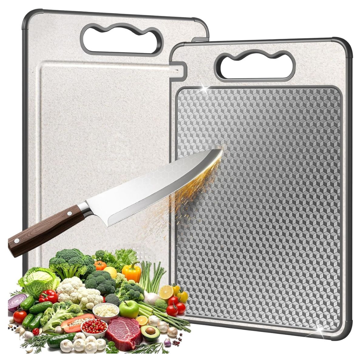 GENERICO - Tabla De Cortar Picar Alimentos Doble Acero Inoxidable Libre De Bpa