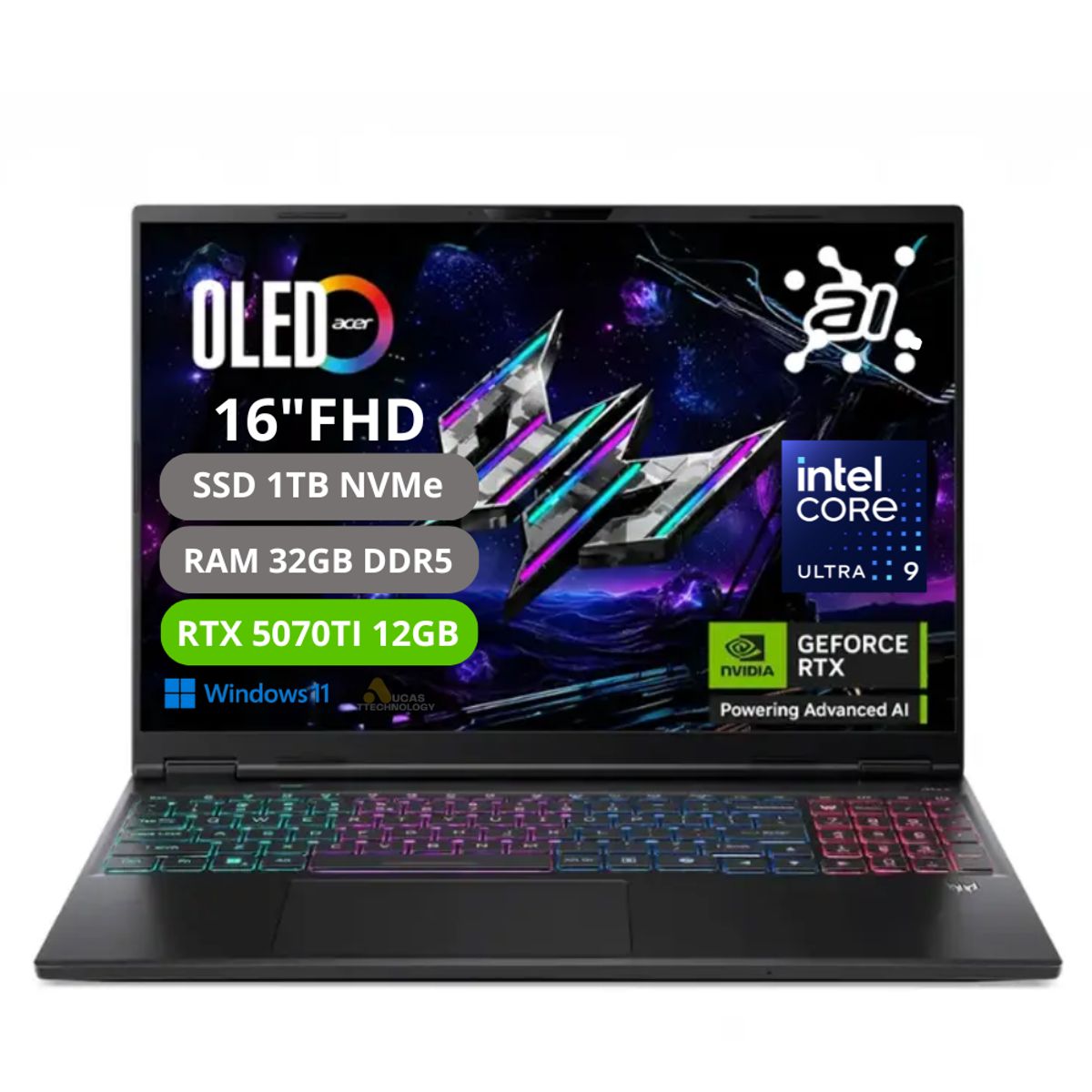 ACER - Portatil Acer Predator Helios Neo 16s Intel Core Ultra 9 Ram 32gb Ssd 1tb Rtx 5070TI