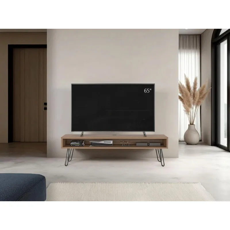 RTA DESIGN - Mesa Para Tv Ralf, Miel, con patas metálicas y espacio de tv hasta 70 pulgadas