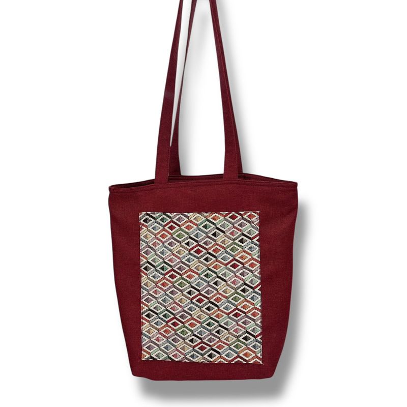 XIAN SHOES - bolso en lona rombos vinotinto