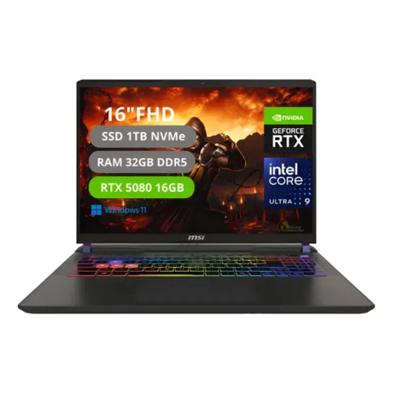MSI - Portatil Msi Vector 16 Hx AI Intel Core Ultra 9 275HX Ram 32GB SSD 1TB RTX 5080 16GB GDDR7