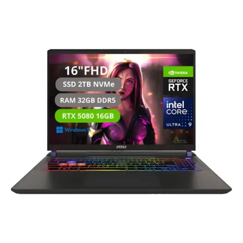 MSI - Portatil Msi Vector 16 Hx AI Intel Core Ultra 9 275HX Ram 32GB SSD 2TB RTX 5080 16GB GDDR7