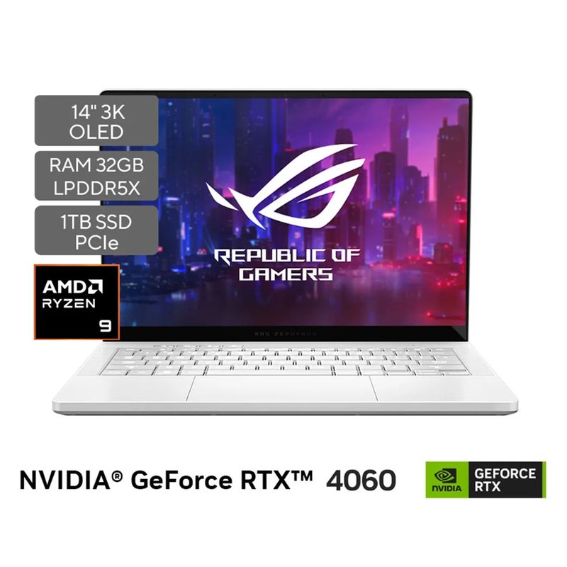 ASUS - ASUS ROG Zephyrus AMD Ryzen 9 8945HS SSD 1 TB LPDDR5X 32GB 14" OLED V. 8GB RTX 4060 Win 11 Home