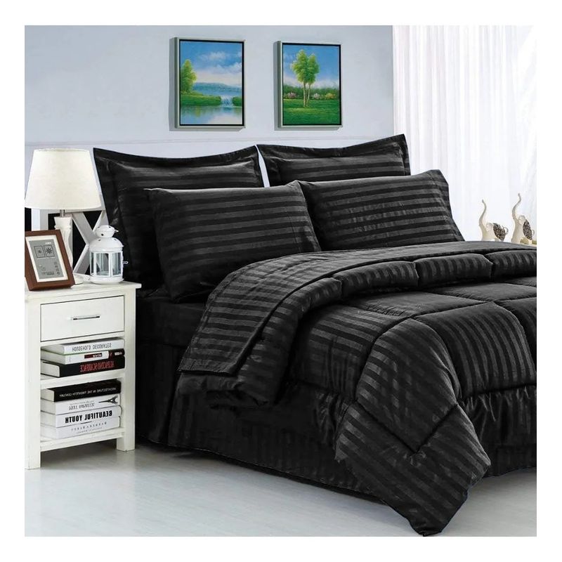 GENERICO - Plumon Edredon Cubrelecho Cama King + 2 Fundas Alzul Oscuro