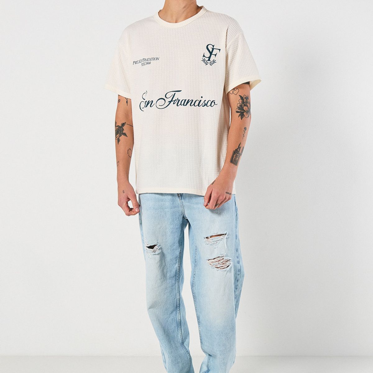 KOAJ - KOAJ Jean 90´S bota ancha azul claro con rotos y tiro bajo