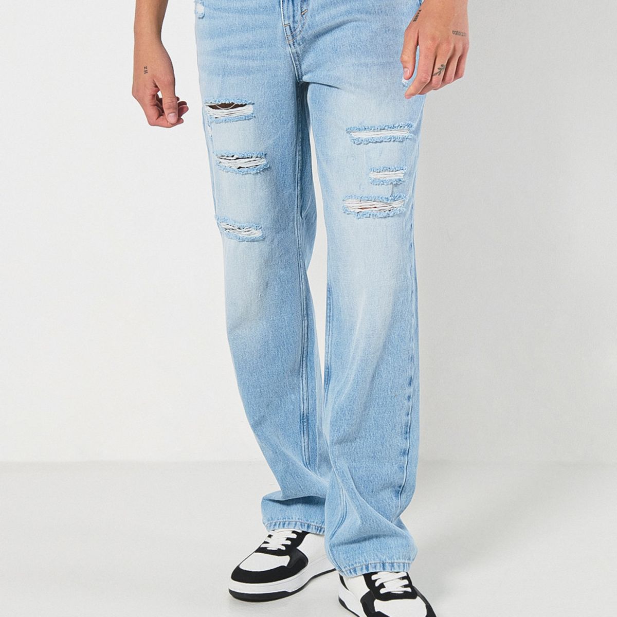 KOAJ - KOAJ Jean vintage 90´S azul claro tiro medio con rotos delan