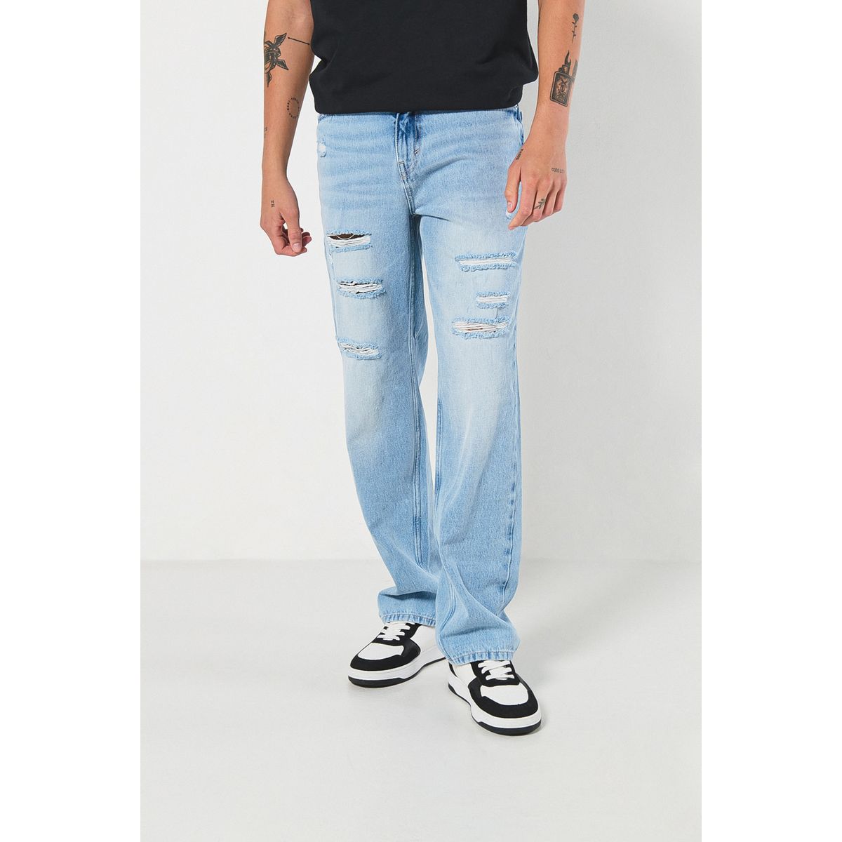 KOAJ - KOAJ Jean vintage 90´S azul claro tiro medio con rotos delan