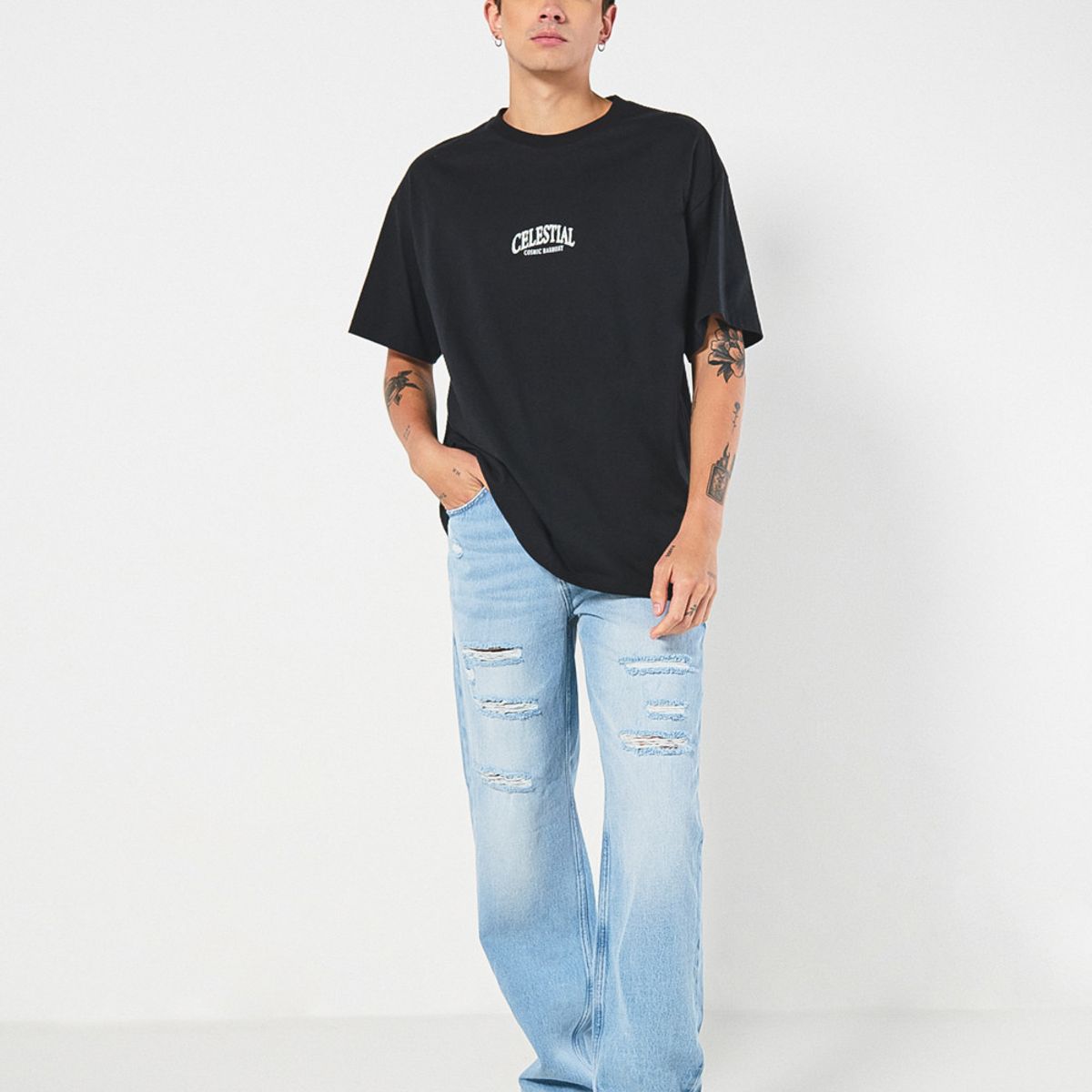 KOAJ - KOAJ Jean vintage 90´S azul claro tiro medio con rotos delan