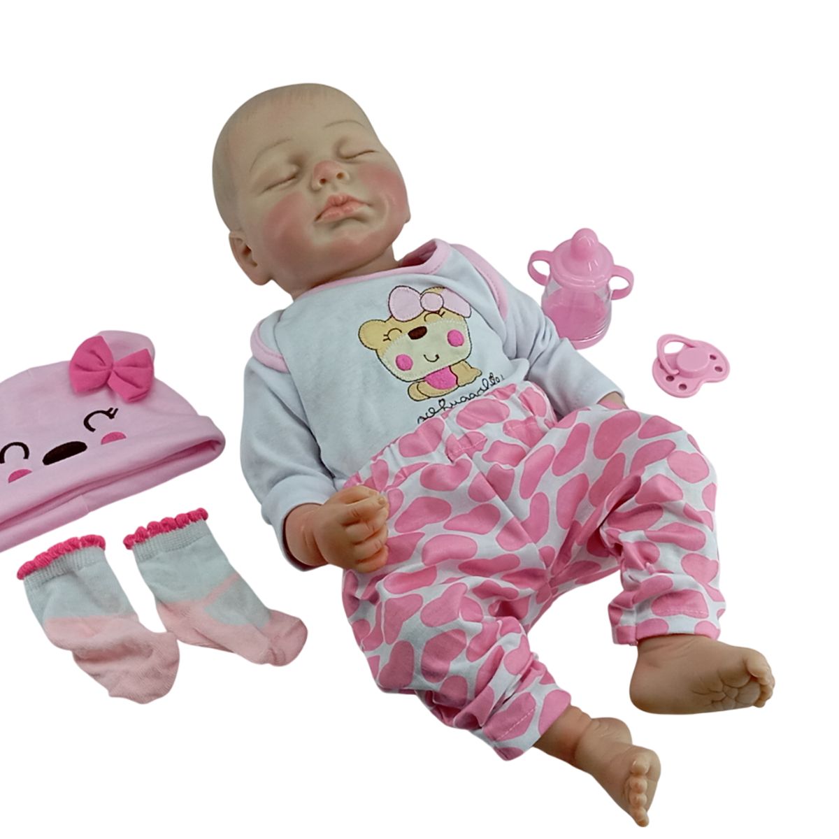 JUGUETERIA EXPRESS - Bebe Reborn Realista Ojos Cerrados Silicona Accesorios 42cm