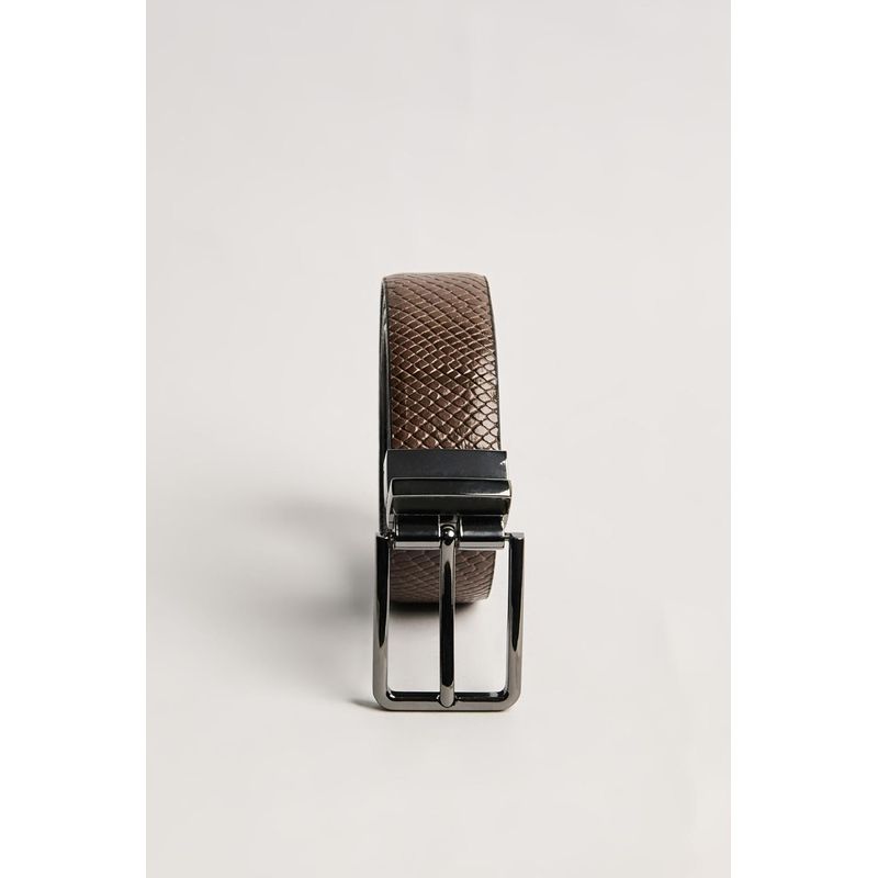 KOAJ - KOAJ Cinturón café oscuro reversible con texturas de reptil