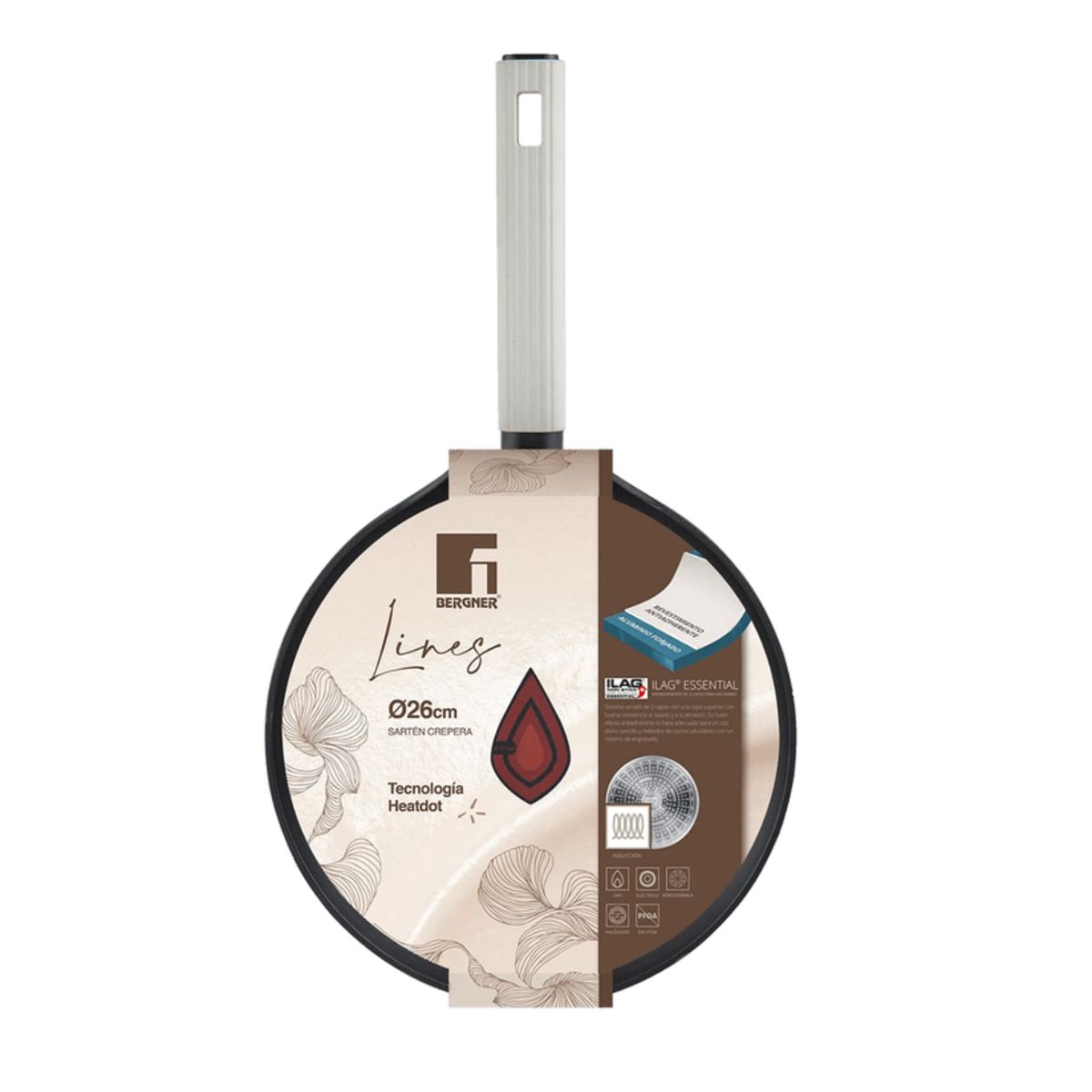 BERGNER - Crepera Aluminio Forjado 26 cm Inducción Negro con Heat Dot Lines