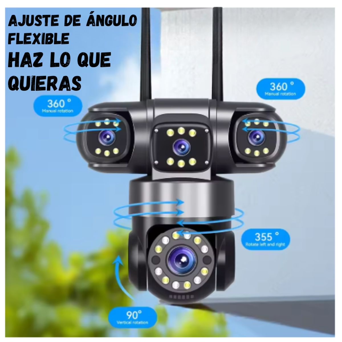 GENERICO - Cámara De Seguridad Wifi Exterior 4 Lentes Vision Nocturna