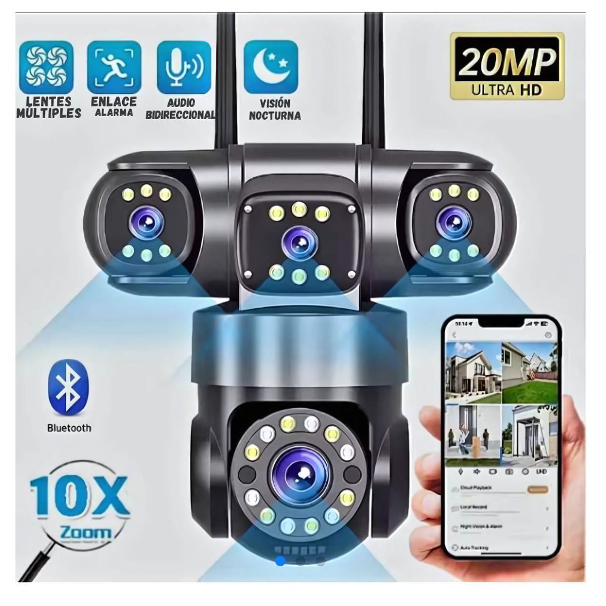 GENERICO - Cámara De Seguridad Wifi Exterior 4 Lentes Vision Nocturna