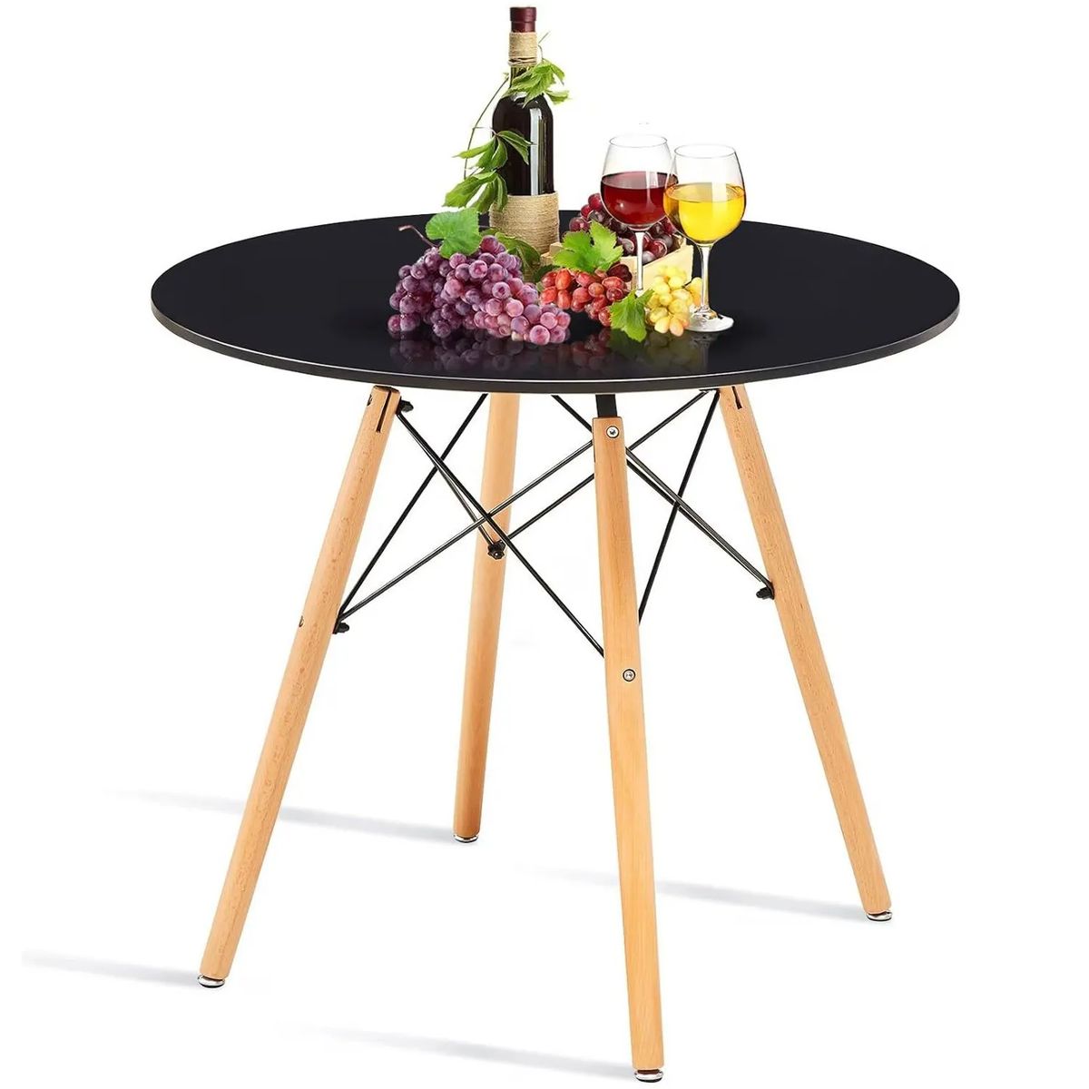 ZER - Mesa de Comedor Eames Redonda Madera Con Patas De Madera Haya