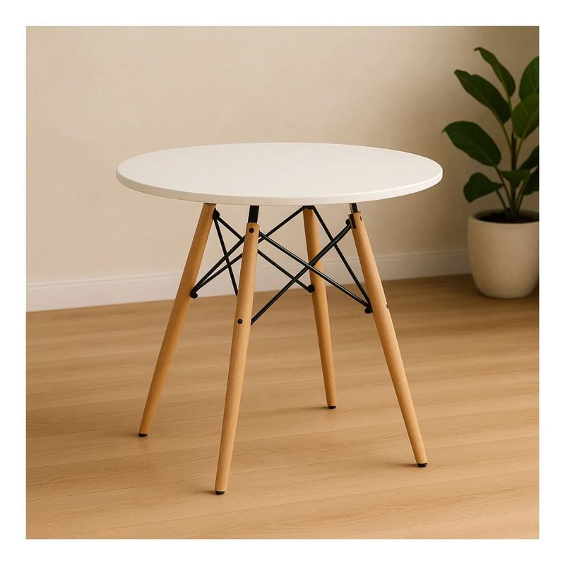 ZER - Mesa de Comedor Eames Redonda Madera Con Patas De Madera Haya