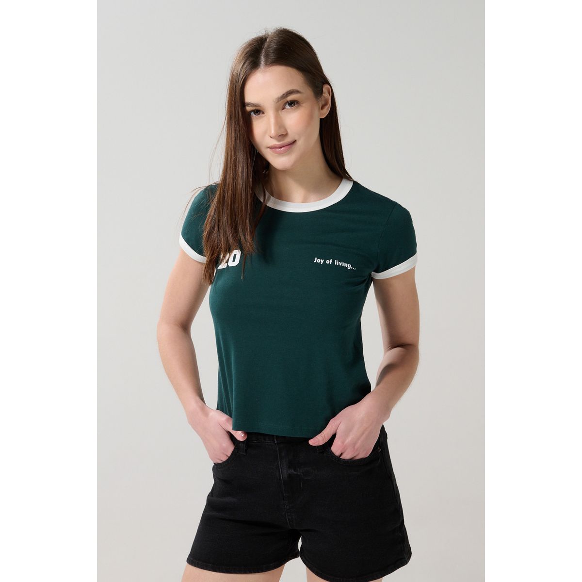 KOAJ - KOAJ Camiseta college verde con contrastes blancos y manga c Mujer