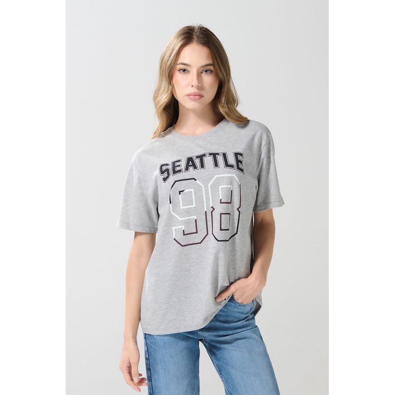 KOAJ - KOAJ Camiseta en algodón gris college con cuello redondo Mujer