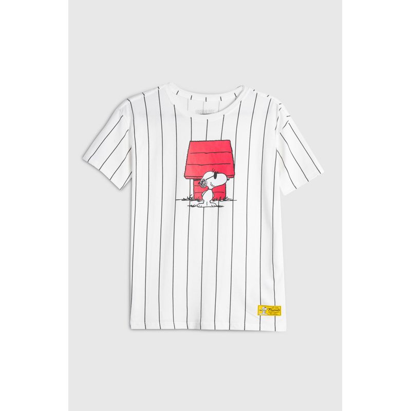 KOAJ - KOAJ Camiseta a rayas crema oversize de Snoopy con manga cor Niña