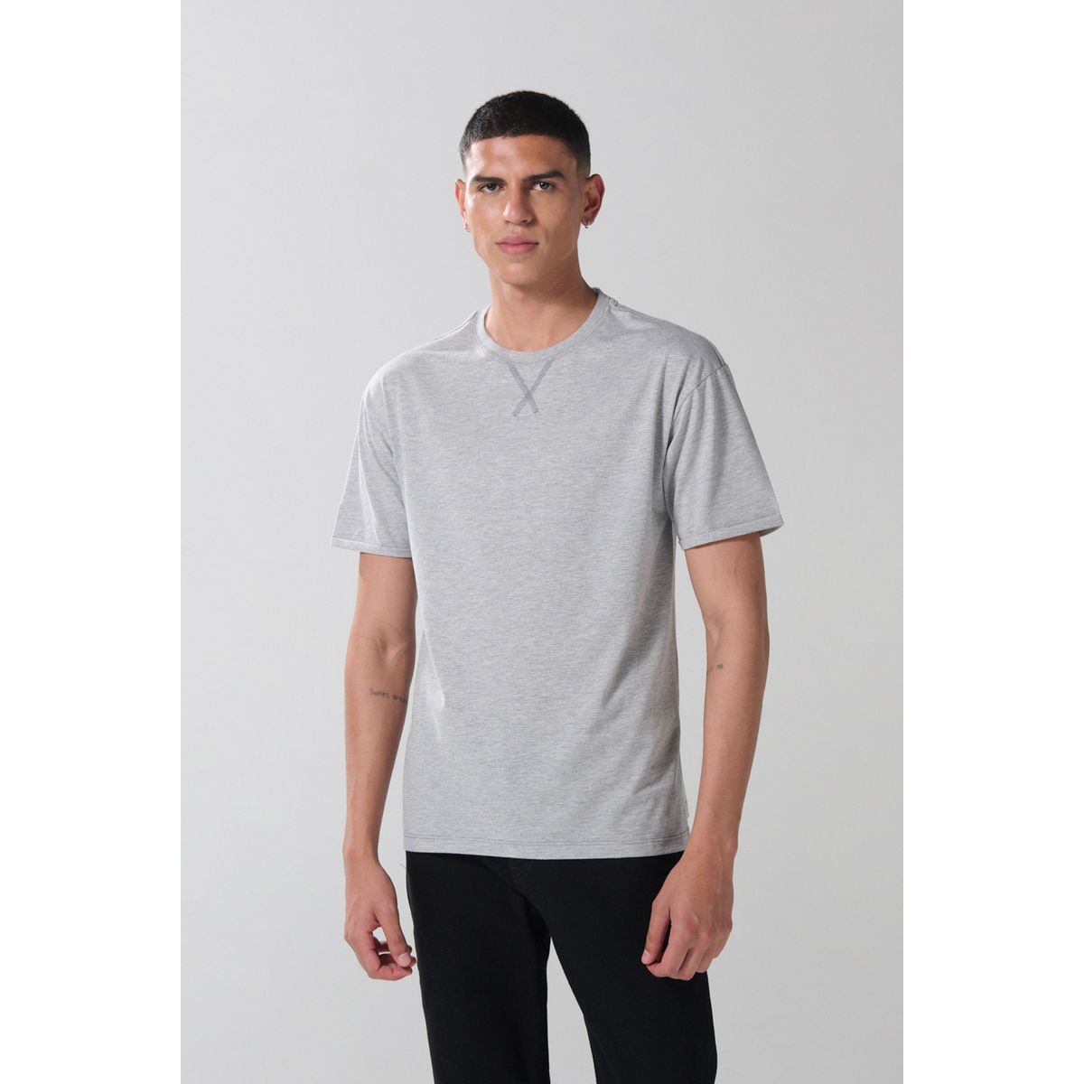KOAJ - KOAJ Camiseta gris clara en algodón manga corta con costura Hombre